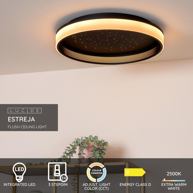 Lucide ESTREJA - Zapustené stropné svietidlo - Ø 40 cm - LED Rozm. - 2500K/3000K - Čierna